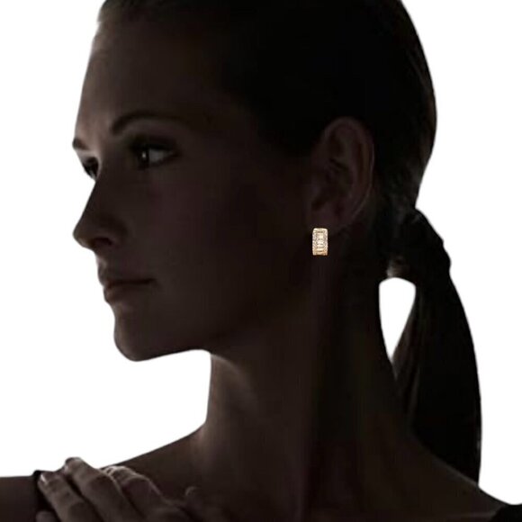 NEW Dainty Huggie Hoop Earrings 14K Gold Plated Cubic Zirconia Classic - Picture 6 of 8